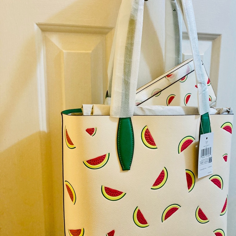 💕 NWT 3 Items Bundle Kate Spade ♠️ Watermelon Tote + 🍉 Wristlet + Wallet 🍀🍉 - Picture 9 of 13